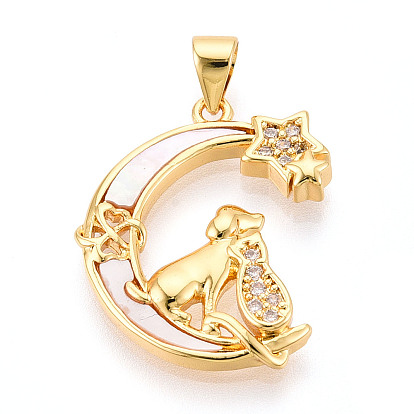 Латунные микропаве прозрачные подвески с фианитом, без кадмия и без свинца, с оболочкой, луна с собакой