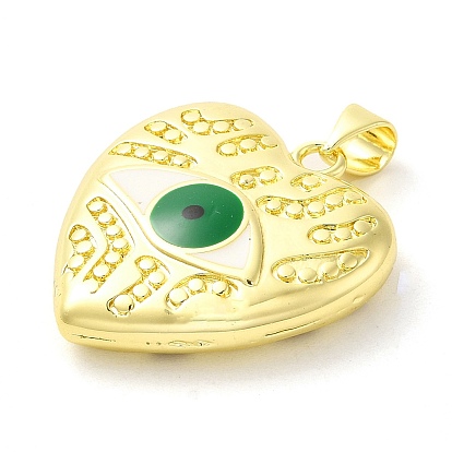 Real 18K Gold Plated Brass Pendants, with Enamel, Heart with Eye Charm