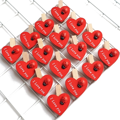 Деревянный зажим, оформление партии, сердце с рисунком божьей коровки