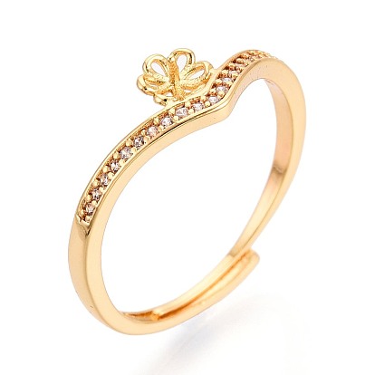 Закрепка для колец-штифтов из цветочной латуни с микропаве из кубического циркония, регулируемые настройки колец для полупросверленных бусин, без кадмия, без никеля и без свинца