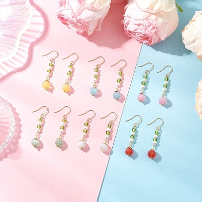 Глаза кота болтаться серьги, круглые, со стеклом и ракушечным жемчугом, золотые