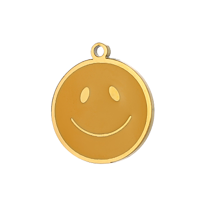 Подвески с улыбающимися лицами 304 эмалевые подвески из нержавеющей стали, ионное покрытие (ip), реальный 14 k позолоченный