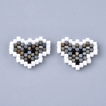 Handmade Seed Beads Pendants, with Elastic Thread, Loom Pattern, Heart
