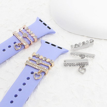 Ensemble de breloques de bracelet de montre en alliage de strass, Boucles d'anneau décoratives pour bracelet de montre, fleur / coeur