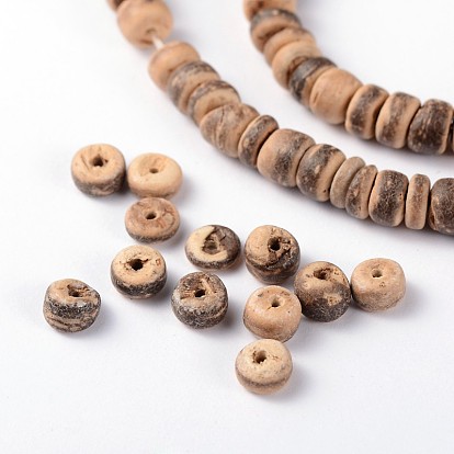 Brins de perles rondelles de noix de coco naturelles, 5.5x1.5~5mm, Trou: 1mm, Environ 124 pcs/chapelet, 15.7 pouce