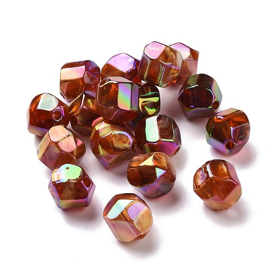 UV Plating Rainbow Iridescent Acrylic Beads, with Gold Foil, Nuggets