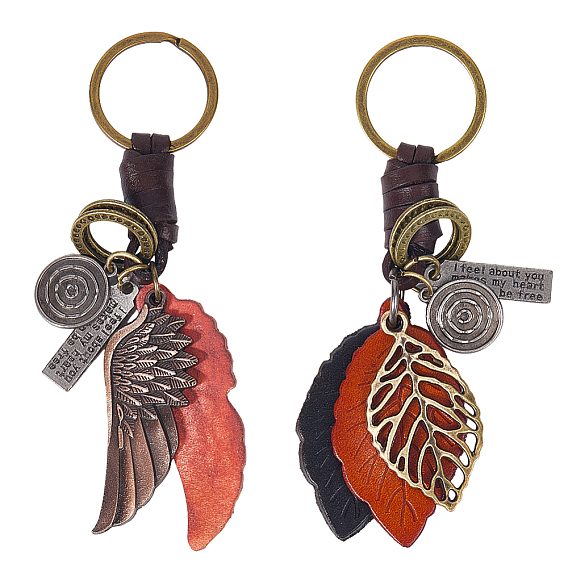 2 шт. 2 стили брелок-подвеска из сплава кожи, лист, крыло