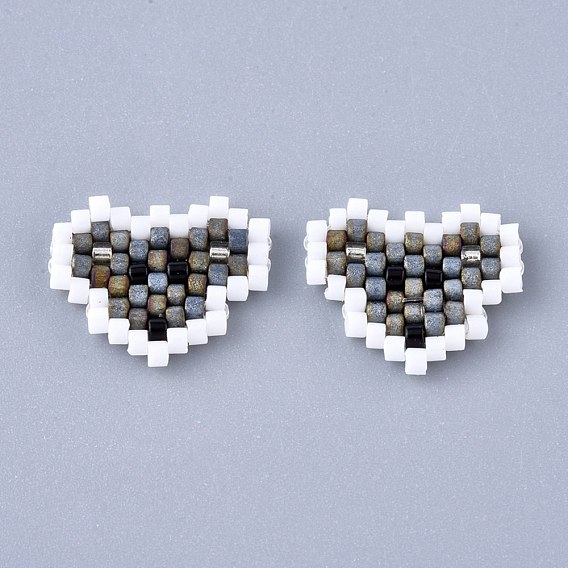 Handmade Seed Beads Pendants, with Elastic Thread, Loom Pattern, Heart