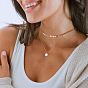 Round Sequin Choker Necklace - Double-layer Gold-plated Chain Necklace, Multi-layer Collarbone Chain.