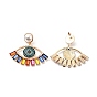 Rhinestone Evil Eye Dangle Stud Earrings with Acrylic Pearl Beaded, Light Gold Plated Alloy Long Drop Earrings for Women