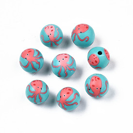Perles en fimo faits à la main, rond avec poulpe