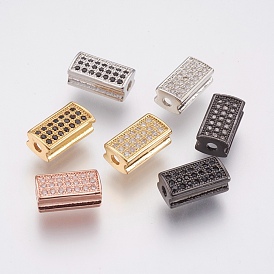 Brass Micro Pave Cubic Zirconia Beads, Lead Free & Cadmium Free, Rectangle