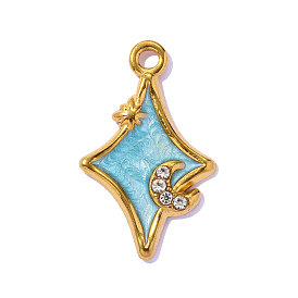 304 нержавеющей стальной эмали подвески, очарование звезды и луны, со стразами, ионное покрытие (ip), долговечный, реальный 18 k позолоченный, кристалл