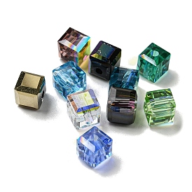 Abalorios de vidrio electroplate, facetados, cubo