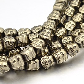 Buddha Head Non-magnetic Synthetic Hematite Beads Strands, Imitation Pyrite, 8x8x7mm, Hole: 1mm, about 51pcs/strand, 15.7 inch