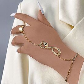 Bracelet en alliage de chaînes gourmettes, bracelet à breloques serpent en strass avec anneau de manchette ouvert