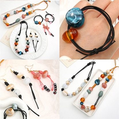 Two Tone Acrylic European Beads, Imitation Stone, Large Hole Beads, Round & Oval