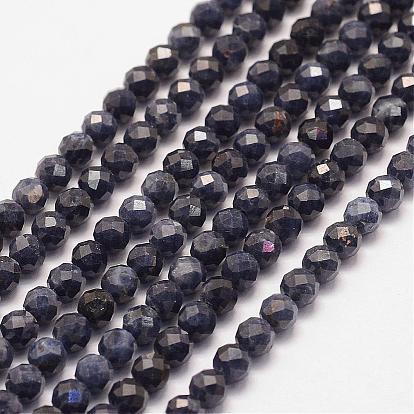 Natural Sapphire Bead Strands, Faceted, Round