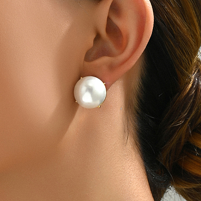 Модные полукруглые серьги-гвоздики из латуни, с имитацией жемчуга