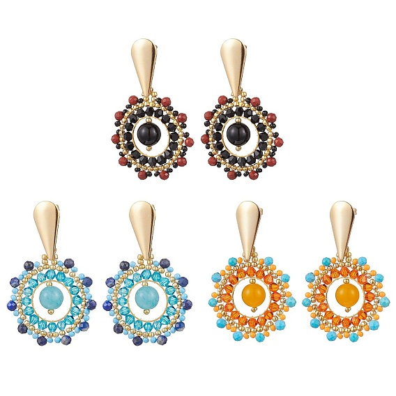 Серьги-гвоздики в стиле бохо с драгоценными камнями, с ручной работы стеклянными бусинами и 304 фурнитурой для сережек из нержавеющей стали для женщин