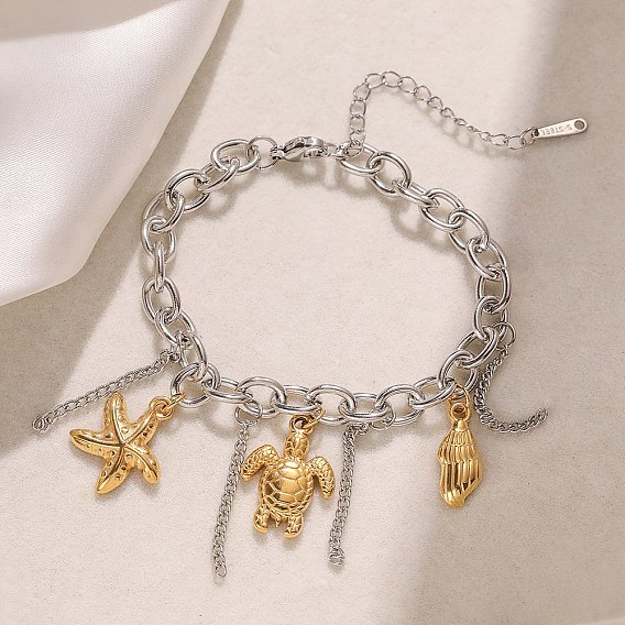 304 из нержавеющей стали шарм браслеты, браслеты-цепочки для женщин, черепаха, морская звезда и раковина