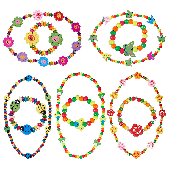 DIY Kids Necklaces Making, with Wood Beads, Iron Spacer Beads and Crystal Thread
