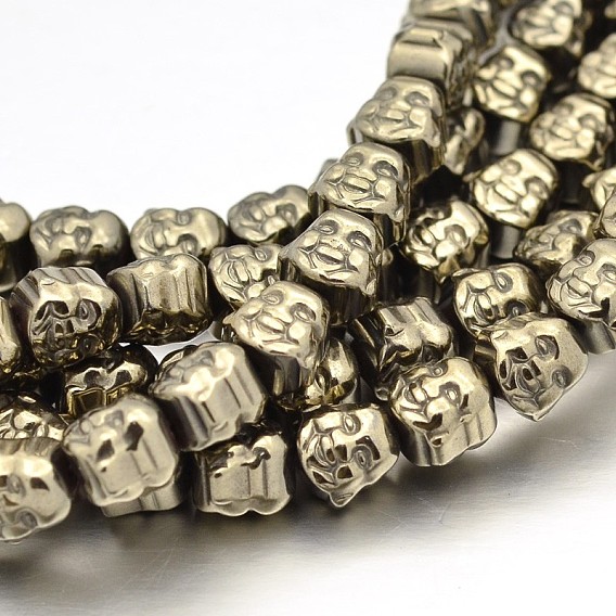 Buddha Head Non-magnetic Synthetic Hematite Beads Strands, Imitation Pyrite, 8x8x7mm, Hole: 1mm, about 51pcs/strand, 15.7 inch