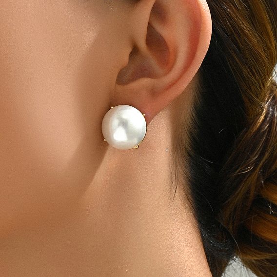 Модные полукруглые серьги-гвоздики из латуни, с имитацией жемчуга