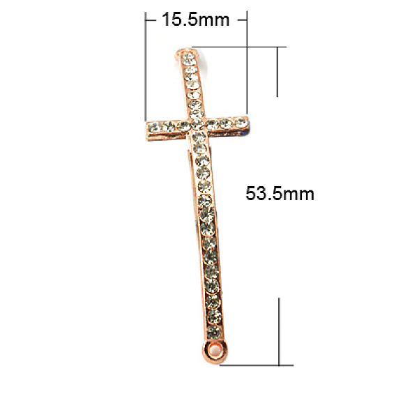 Alloy Rhinestone Links Connectors, Sideways Cross, 53.5x15.5x3mm, Hole: 1.5mm