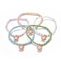 Facettierten Glasperlen Stretch-Armbänder, Charme Armbänder, mit Messing-Perlen, Perlenperlen aus Kunststoffimitat und Charms aus Aluminium, Schalenform