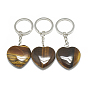 Natural Gemstone Keychain, with Iron Findings, Heart, Platinum