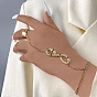 Alloy Curb Chains Ring Bracelet, Rhinestone Snake Charms Bracelet with Open Cuff Ring
