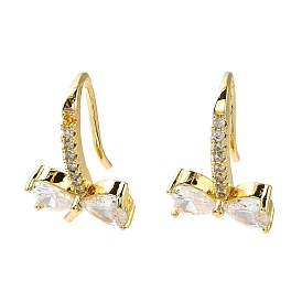 Bowknot Shape Rack Plating Brass Micro Pave Cubic Zirconia Earrings Hooks, Ear Wire with Pinch Bails, Cadmium Free & Lead Free, Long-Lasting Plated