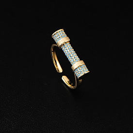 Vintage Geometric Gold-Plated Copper Ring with Micro-Inlaid Zircon for Women