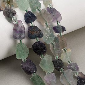 Raw Rough Natural Rainbow Fluorite Beads Strands, Nuggets, with Seed Beads
