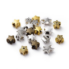 Alloy European Beads, Lage Hole Beads, Star, 9~12x9~12x6.5~9mm, Hole: 5~5.5mm
