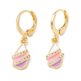 Enamel Teardrop Dangle Leverback Earrings with Clear Cubic Zirconia, Real 18K Gold Plated Brass Drop Earrings, Lead Free & Cadmium Free