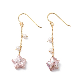 Star Natural Pearl Dangle Earrings, Sterling Silver Earring for Women
