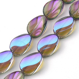 Transparent Electroplate Glass Beads Strands, Half Rainbow Plated, Teardrop