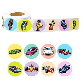 Round Paper Racing Cartoon Sticker Rolls, Car Decorative Sealing Stickers for Gifts, Party, Kid's Art Craft