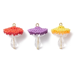 Подвески-грибы из стеклянных бусинок, со стеклом и золотой железной петлей, граненые