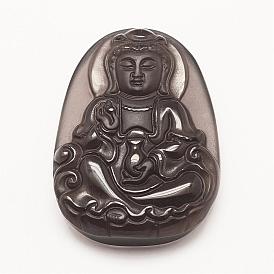 Pendentifs en obsidienne naturelle sculptés, Bouddha