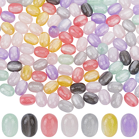 130 pièces de perles réactives aux UV en résine bicolore, perles changeant de couleur, ovale, avec de la poudre de paillettes