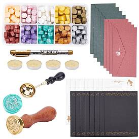 CRASPIRE DIY Scrapbook Making Kits, Including Sealing Wax Particles, Paper Envelope, Letter Writing Paper, Pear Wood Handle, Brass Wax Seal Stamp Head, Marking Pen, Brass Spoon, Candles