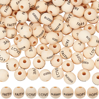 40шт 4 стили схима деревянные европейские бусины, круглый со словом