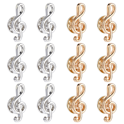12 pièces 2 couleurs {3} attaches de revers en alliage de zinc pour vêtements de sac à dos, note de musique