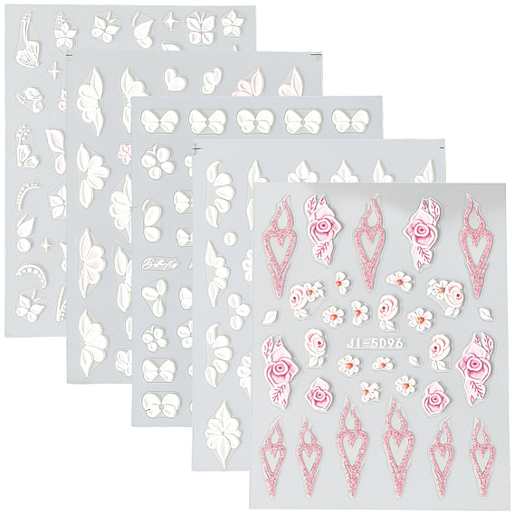 5шт 5 стили наклейки для ногтей в виде цветов и бабочек для домашних животных, самоклеящийся, для типсов ногтей наклейки украшения