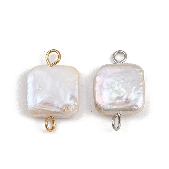 Подвески-коннекторы из натурального пресноводного жемчуга Кеши с квадратной головкой, с 304 двойными петлями из нержавеющей стали, белые