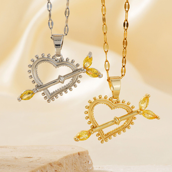 Блестящие романтические полые любовные стрелы купидона элегантные латунные ожерелья с кубическим цирконием, ожерелье из цепочек с бахромой для женщин
