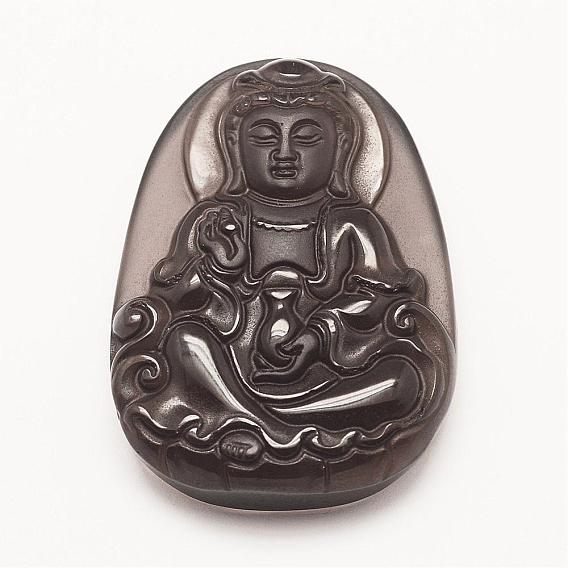 Carved Natural Obsidian Big Pendants, Buddha